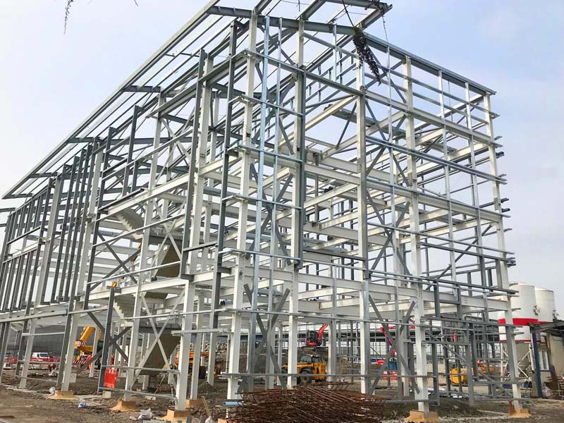 Modern multi-level steel building structure with strong framework