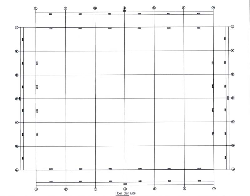 Grid layout plan for column positioning and foundation setting out on a 50m × 40m steel building project in Thailand