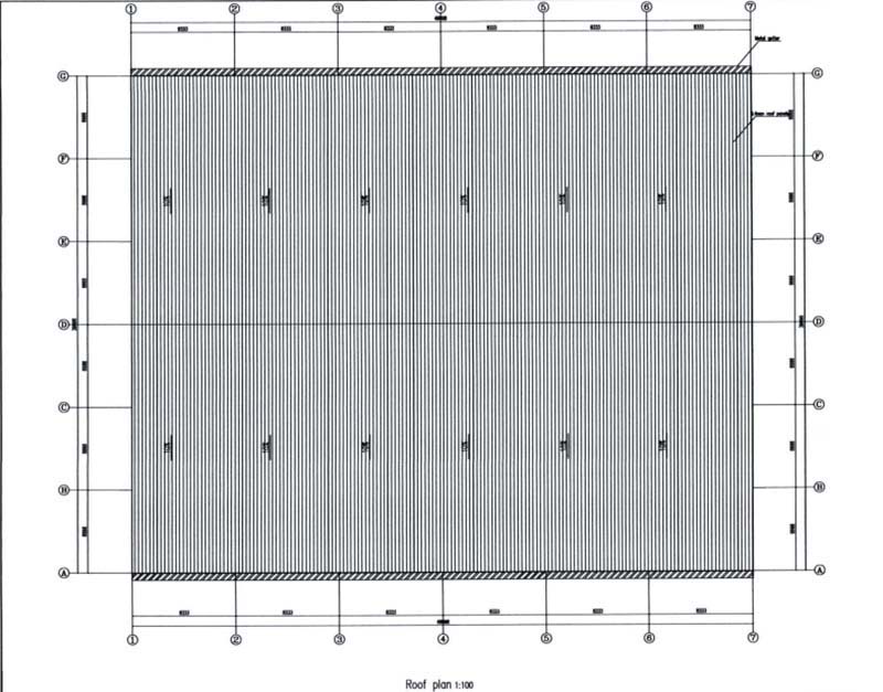 Roof plan drawing for a 50m × 40m × 6m steel structure building project in Thailand