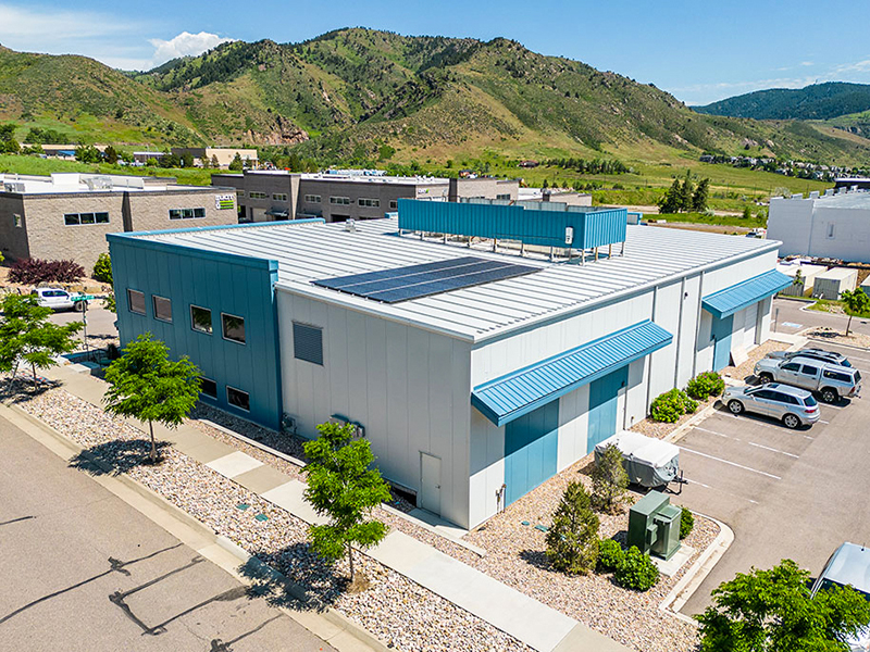 aerial view of a steel-framed office building with warehouse-style layout