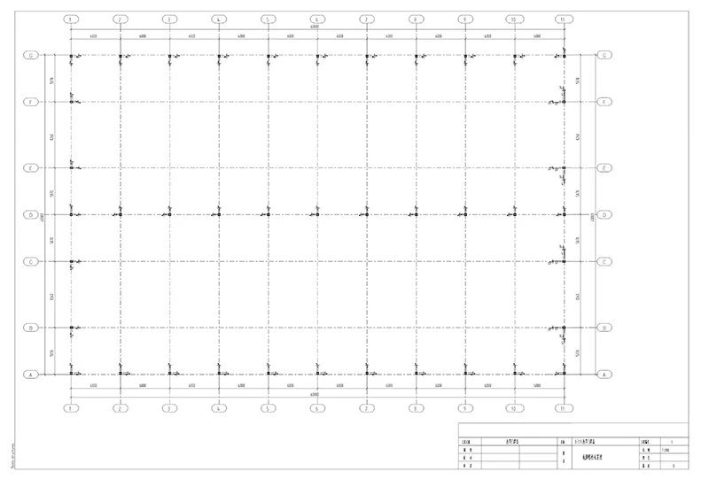 Anchor bolt layout drawing for 40m × 60m × 7.5m steel warehouse in the Solomon Islands