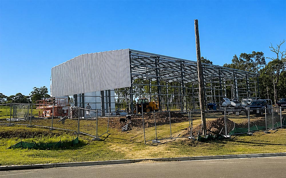 Steel frame erection stage of the prefabricated food warehouse project in Australia