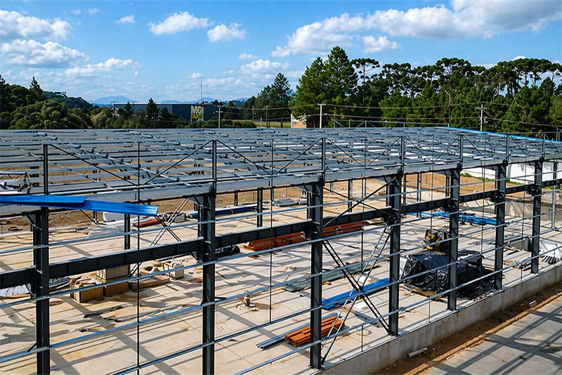 Steel frame construction progress of the factory building project in Brazil