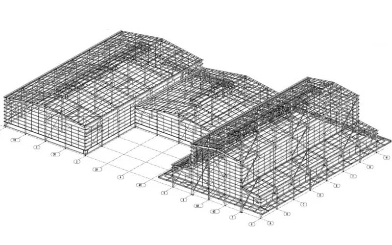 3D steel frame model drawing of the Nicaragua coffee factory project