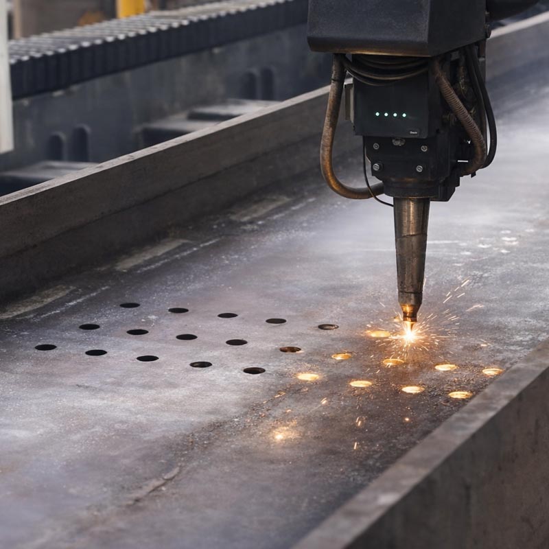 Steel cutting and hole preparation during the production process