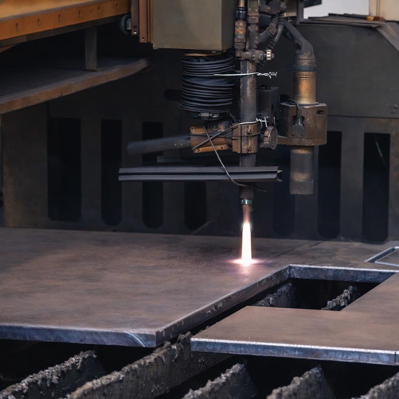 Steel plate cutting during the production process