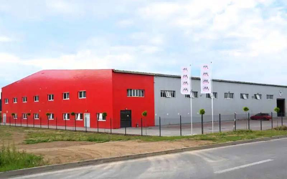 Exterior view of a steel warehouse building for stainless steel storage in Slovakia